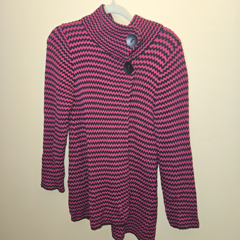 Habitat Clothes To Live In Tunic Cardigan Long Sleeve Sweater Small Pink Striped
